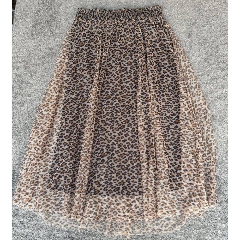 Metrowear‎ Leopard Print Mesh Midi Skirt Brown Black Elastic Waist Size M